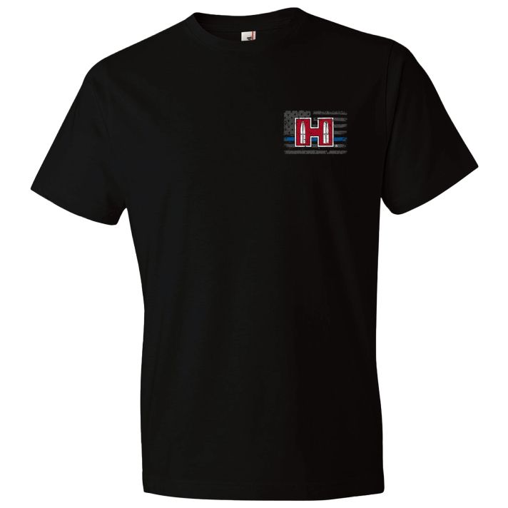 Hornady Gear 30761 POW Blue LineBlack, Cotton Short Sleeve, Semi-Fitted Small