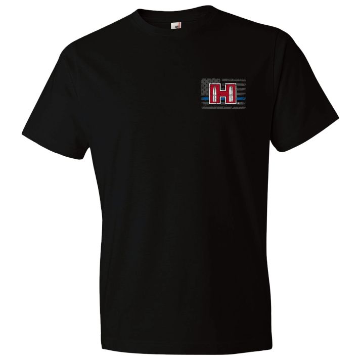 Hornady Gear 30763 POW Blue LineBlack, Cotton Short Sleeve, Semi-Fitted Large