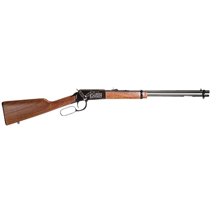 Rossi RL22W201WDEN19 Rio BravoFull Size, Lever Action 22 WMR 12+1, 20" Polished Black Steel Barrel, Polished Black w/July 4 Eagle Engraving Steel Receiver, German Fixed Beechwood Stock, Right Hand