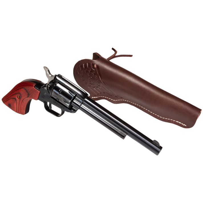 Heritage Mfg RR22B6LHOL Rough Rider22 LR 6 Shot 6.50" Black Oxide Barrel, Frame & Cylinder, Cocobolo Grips Features Hunter Debossed Leather Holster