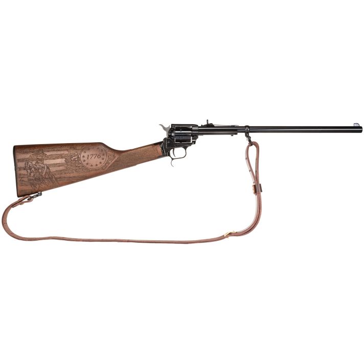 Heritage Mfg BR226B16HSWB15 Rough Rider Rancher 22 LR 6rd 16", Blued Barrel/Rec, Independence Day Engraved Walnut Stock, Leather Sling Included