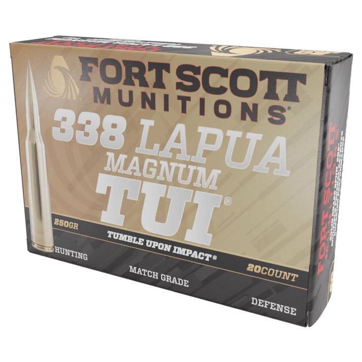 Fort Scott Munitions 338250SBV1 Tumble Upon Impact (TUI) Rifle 338LapuaMag 250gr Solid Copper Spun 20 Per Box/5 Case
