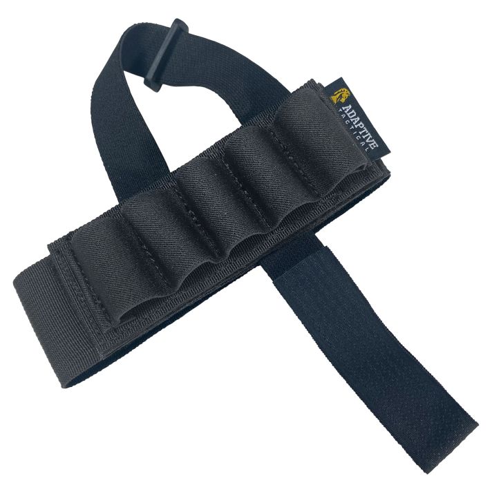 ADAPTIVE TACTICAL AT06400 Stock Mounted Shell Carrier5rd Shotshells Removable Black Nylon Non Slip Loops Adj. Stock Fit