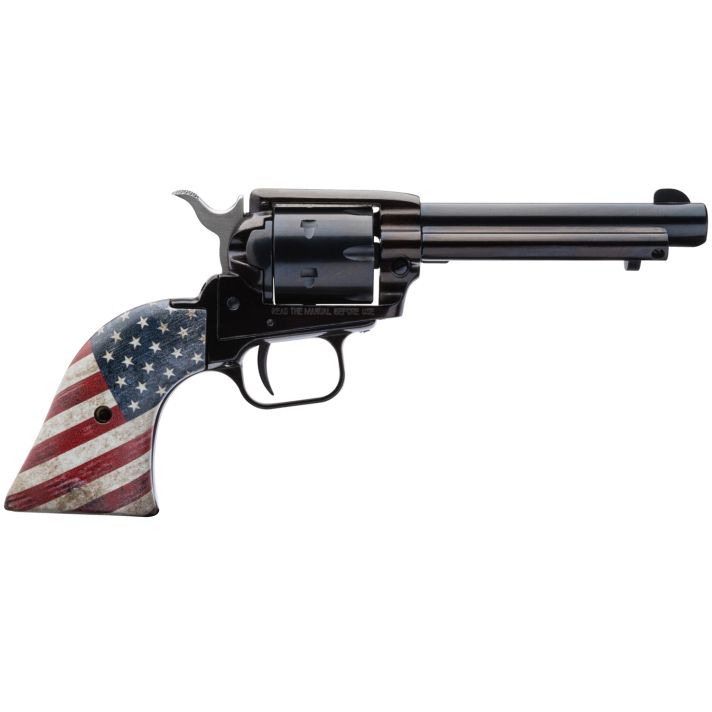 Heritage Mfg RR22B4USFLAG Rough Rider22 LR 6 Shot, 4.75" Black Oxide Steel Barrel, Black Oxide Zinc Alloy Frame, Black Oxide Cylinder, US Flag Grip Manual Safety, Exposed Hammer
