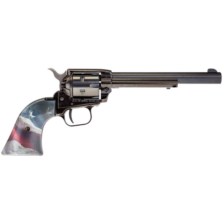 Heritage Mfg RR22B6US02 Rough Rider22 LR 6 Shot, 6.50" Black Oxide Steel Barrel, Black Oxide Zinc Alloy Frame, Black Oxide Cylinder, Black US Flag Grip, Exposed Hammer