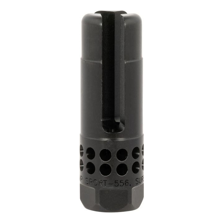 SureFire WARCOMPSPORT5561228 Warcomp Sport Flash Hider 22 Cal (5.56mm) 1/2"-28 tpi, Open Tine 3-Prong, Ported Black Stainless Steel for AR/M4-Platform