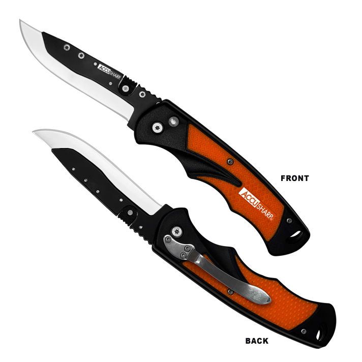 AccuSharp 741C Replaceable Blade Razor3.50" Folding Plain Stainless Steel Blade/Blaze Orange Ergonomic Anti-Slip Anodized Aluminum Handle/ Includes 2 Replacement Blades/Belt Clip
