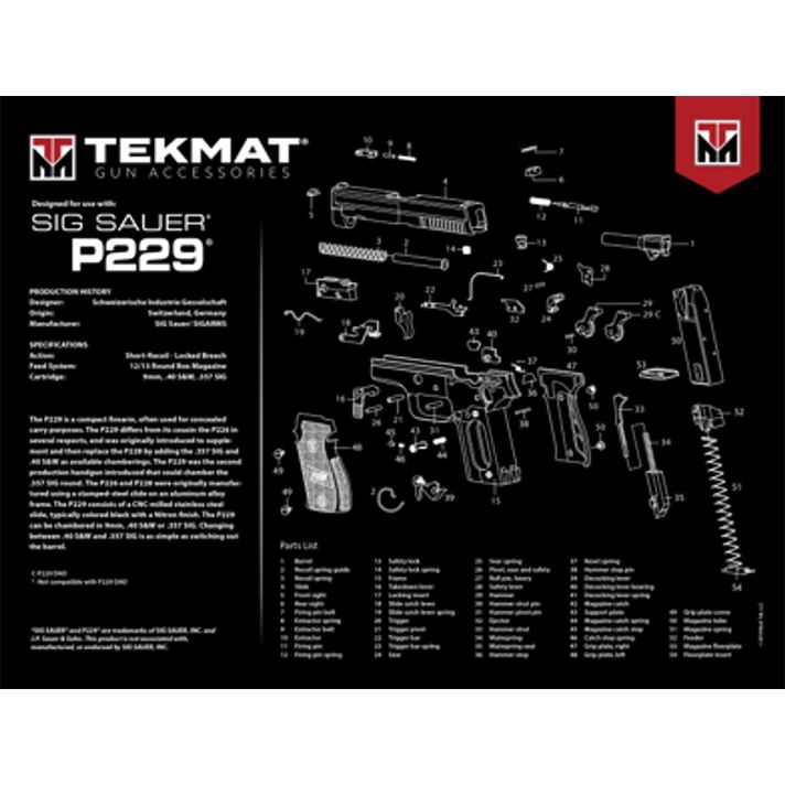 TekMat TEKR20SIGP229 Sig Sauer P229 Ultra 20 Cleaning Mat Multi-Color Rubber 15"x20" Sig P229 Parts Diagram