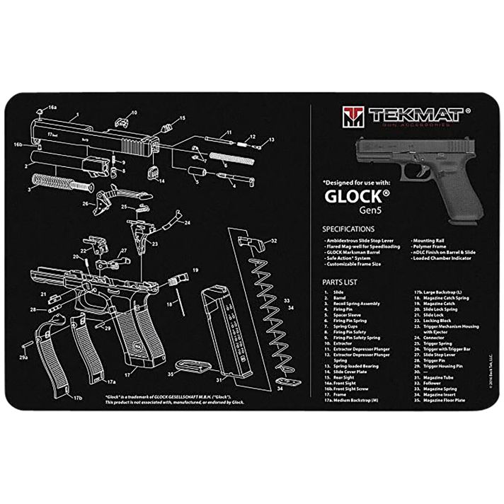 TekMat TEKR20GLOCK-G5 Glock Gen 5 Ultra 20 Cleaning Mat Multi-Color Rubber 15"x20" Glock Gen5 Parts Diagram
