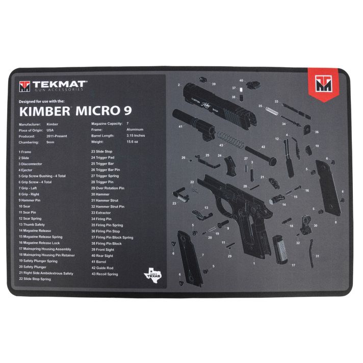 TekMat TEKR17KIMBERMCR9 Kimber Micro 9 Cleaning Mat Black/Gray Rubber 11"x17" Kimber Micro 9 Diagram