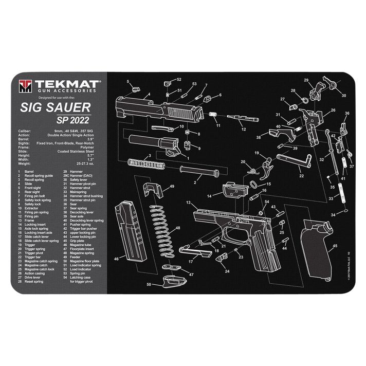 TekMat TEKR17SIGSP2022Cleaning Mat Black/Gray Rubber 11"x17" Sig Sauer SP 2022 Parts Diagram