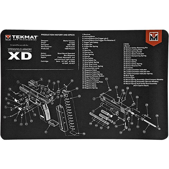TekMat TEKR17XD Springfield Armory XD Cleaning Mat Black/White Rubber 11"x17" Springfield Armory XD Parts Diagram