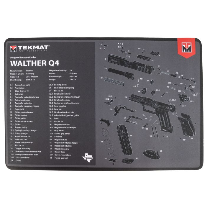 TekMat TEKR17WALQ4SF Walther Q4 SF Cleaning Mat Black/Gray Rubber 11"x17" Walther Q4 Parts Diagram