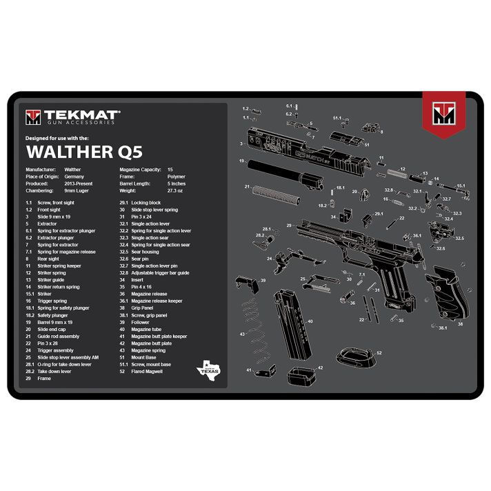 TekMat TEKR17WALQ5SF Walther Q5 SF Cleaning Mat Black/Gray Rubber 11"x17" Walther Q5 Parts Diagram