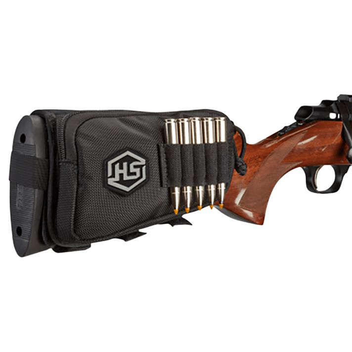 Hunters Specialties 01620 Buttstock Shell HolderW/Pouch Holds 5 Cartridges Black Polyester