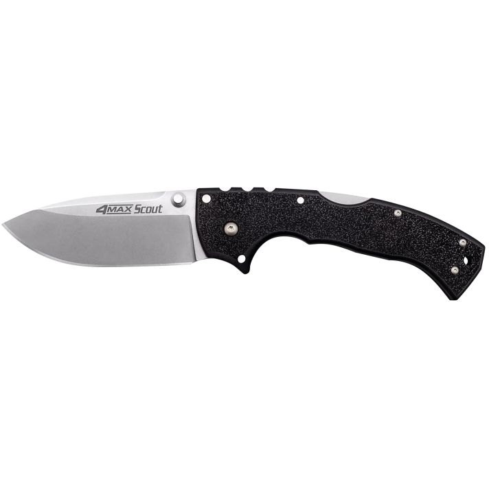 Cold Steel CS62RQZ 4-Max Scout 4" Folding Drop Point Plain Stonewashed/6" Black Griv-Ex Handle Includes Belt Clip