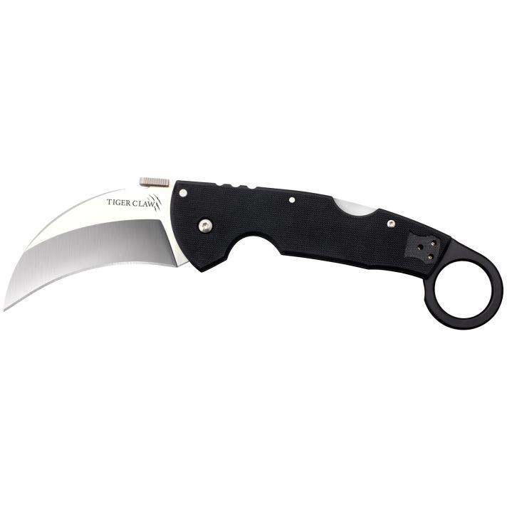 Cold Steel CS22C Tiger Claw3.50" Folding Hawkbill Plain Stonewashed American S35VN Blade/6" Matte Black w/Ring G10 Handle Includes Belt Clip