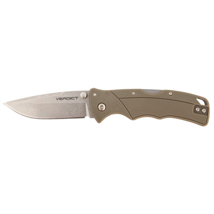 Cold Steel CSFLC3SPSSFDEZ Verdict3" Folding Spear Point Plain Stonewashed 4116 SS Blade/Brown GFN Handle Includes Belt Clip