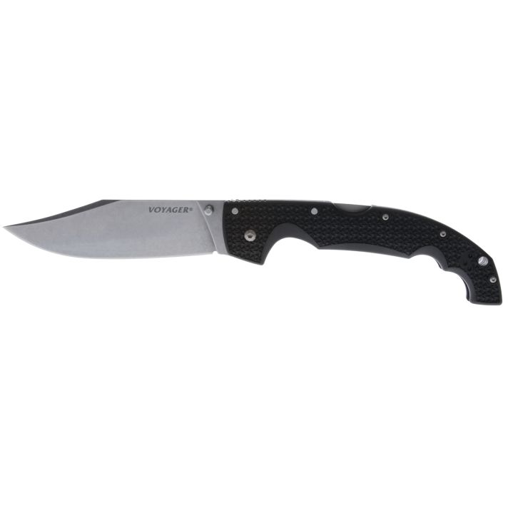 Cold Steel CS29AXB Voyager XL 5.50" Folding Drop Point Plain Stonewashed AUS-10A SS Blade/6.75" Black Textured Griv-Ex Handle Includes Belt Clip