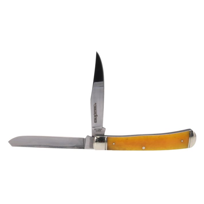 Cold Steel CSFLTRPRY Trapper3" Folding Clip/Spey Plain 8Cr13MoV SS Blade/Yellow w/Polished Bolsters Bone Handle