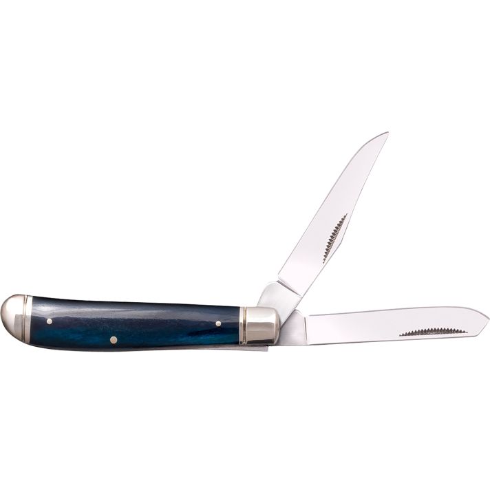 Cold Steel CSFLMTRPRB TrapperMini 2.60"/2.70" Folding Clip/Spey Plain 3Cr13MoV SS Blade/Dark Blue w/Polished Bolsters Bone Handle