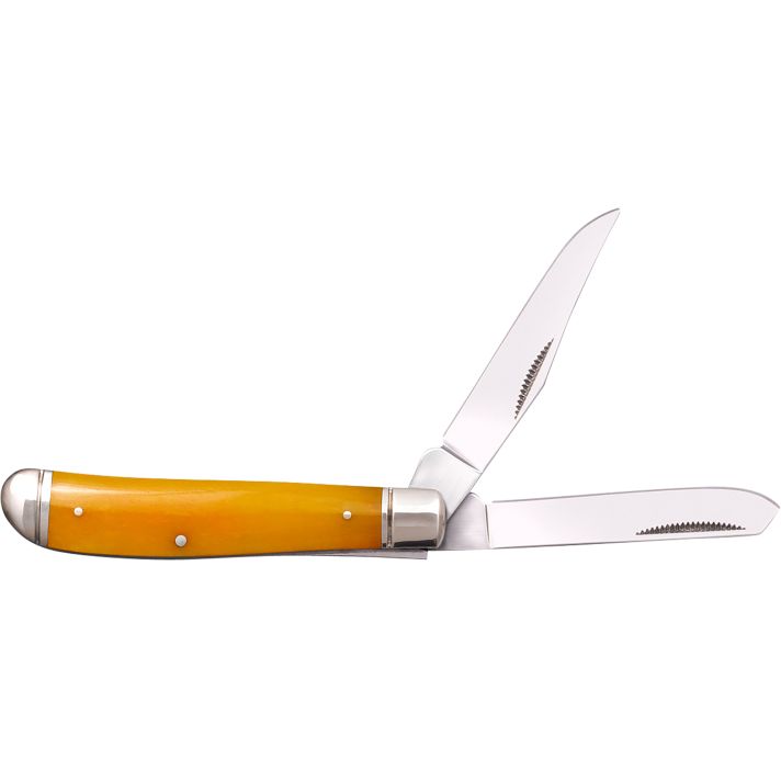 Cold Steel CSFLMTRPRY TrapperMini 2.60"/2.70" Folding Clip/Spey Plain 3Cr13MoV SS Blade/Yellow w/Polished Bolsters Bone Handle