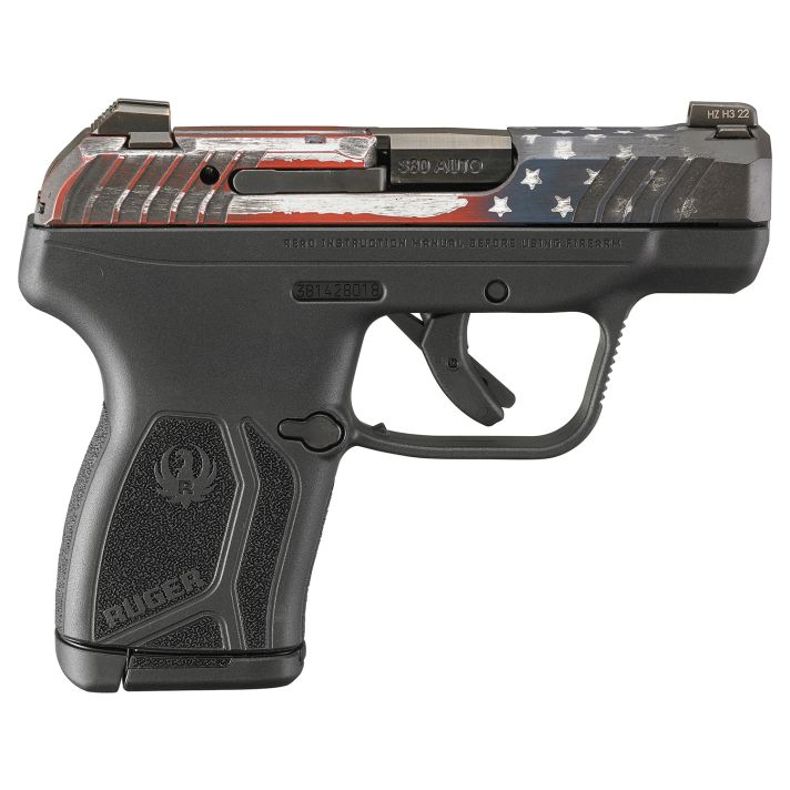 Ruger 13745 LCP MaxCompact 380 ACP 10+1 2.80" Black Oxide Steel Barrel, American Flag Cerakote Serrated Slide, Black Polymer Frame w/Serrated Trigger Guard w/Black Nylon Grips