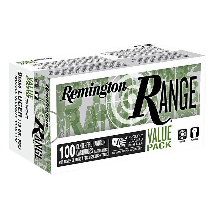 Remington Ammunition R23979 Range Value Pack 9mmLuger 115gr Full Metal Jacket 100 Per Box/5 Case