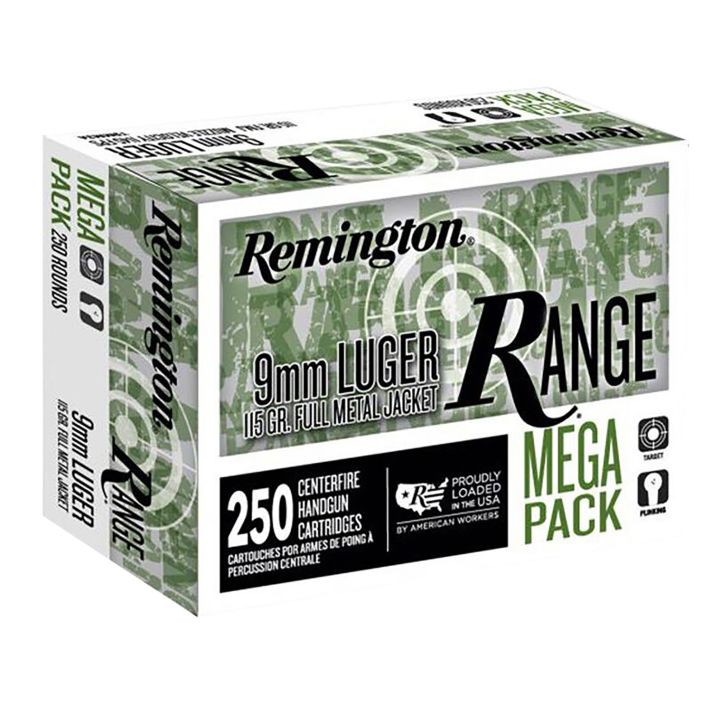 Remington Ammunition R23965 Range Mega Pack 9mmLuger 115gr Full Metal Jacket 250 Per Box/4 Case