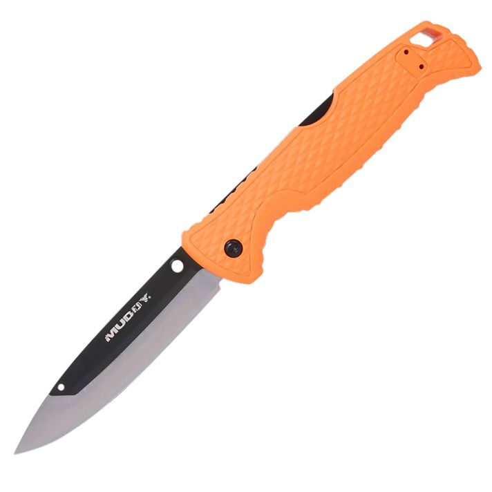 Muddy MUD-FL-35RB5PZ SWAP Replace-A-Blade 3.50" Folding Drop Point Plain 420J2 SS Blade, Blaze Orange Textured GFN Handle, Includes Lanyard/Pocket Clip, 3 Replacement Blades