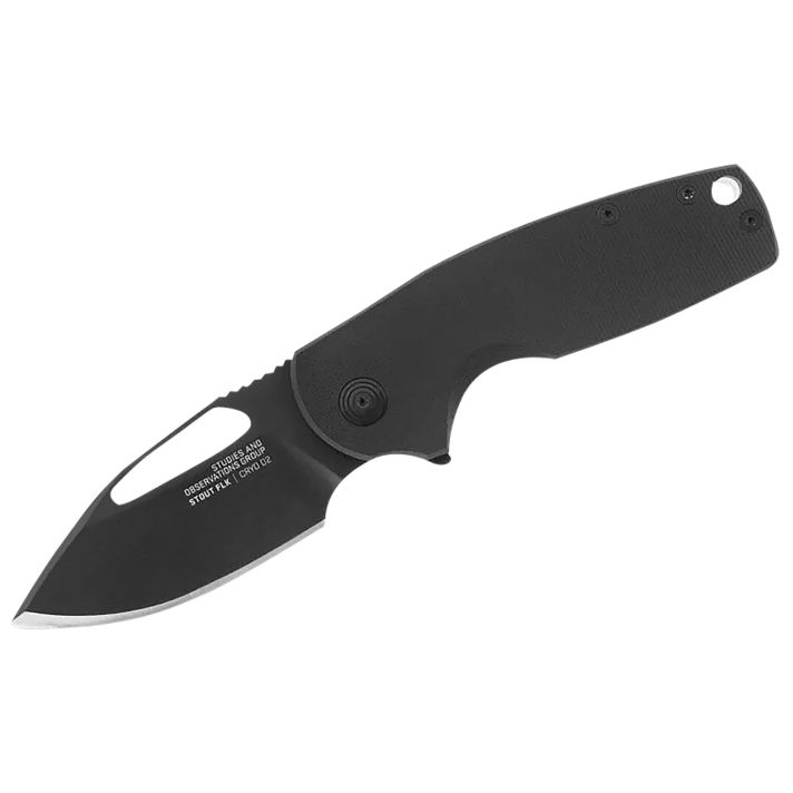 S.O.G SOG14030257 Stout FLK 2.62" Folding Clip Point Plain Black TiNi Cryo D2 Blade, Black Textured G10 Handle