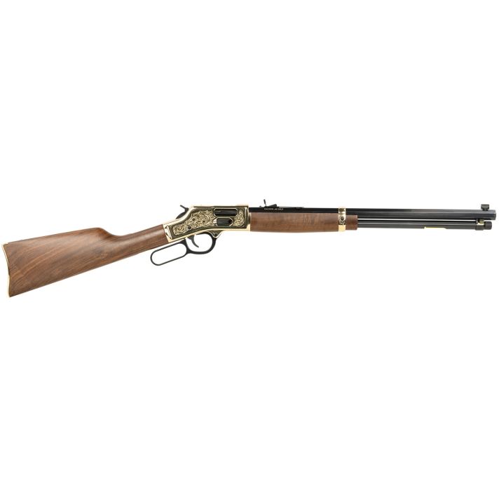 Henry H006GCD Deluxe Side GateFull Size 45 Colt (Long Colt) 10+1 20" Blued Octagon Barrel, Polished Brass Engraved Receiver, Drilled & Tapped, Fixed American Walnut Stock Ambidextrous