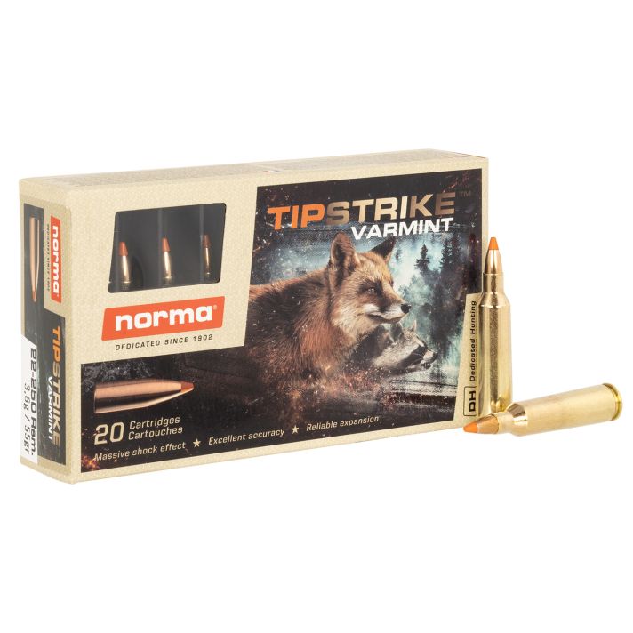 Norma Ammunition 20157372 Dedicated Hunting Varmint 22-250Rem 55gr Polymer Tip 20 Per Box/10 Case