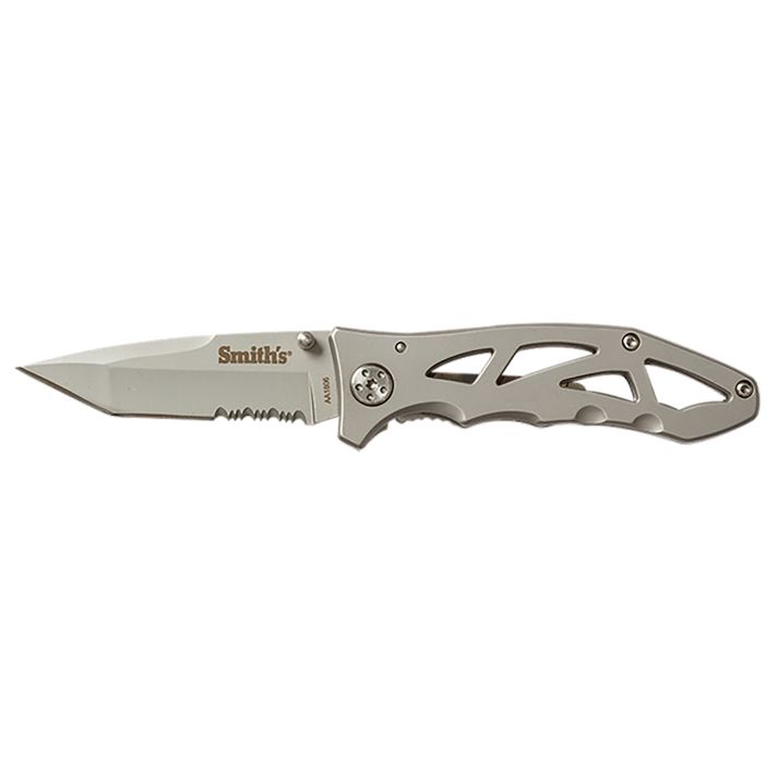 Smiths Products 51009 Caprella2.95" Folding Drop Point Part Serrated Bead Blasted 400 SS Blade/Silver Skeletonized Stainless Steel Handle Includes Pocket Clip