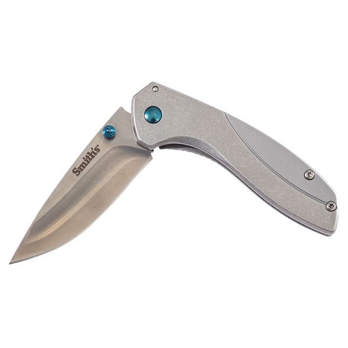 Smiths Products 51245 Noesis2.75" Folding Drop Point Plain Satin 400 SS Blade/Bead Blasted Stainless Steel Handle Includes Pocket Clip