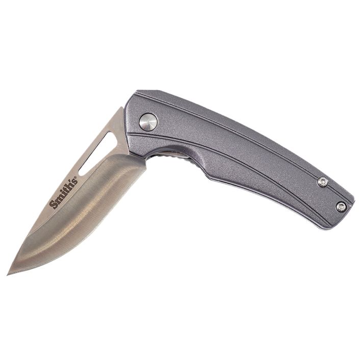 Smiths Products 51246 Istana2.75" Folding Drop Point Plain Satin 400 SS Blade/Gray Anodized Aluminum Handle Includes Pocket Clip