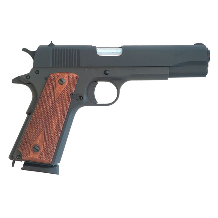 Cimarron 1911 1911.45 ACP 8+1, 5.03" Black Steel Barrel, Black Parkerized Serrated Slide & Frame, Checkered Walnut Grips