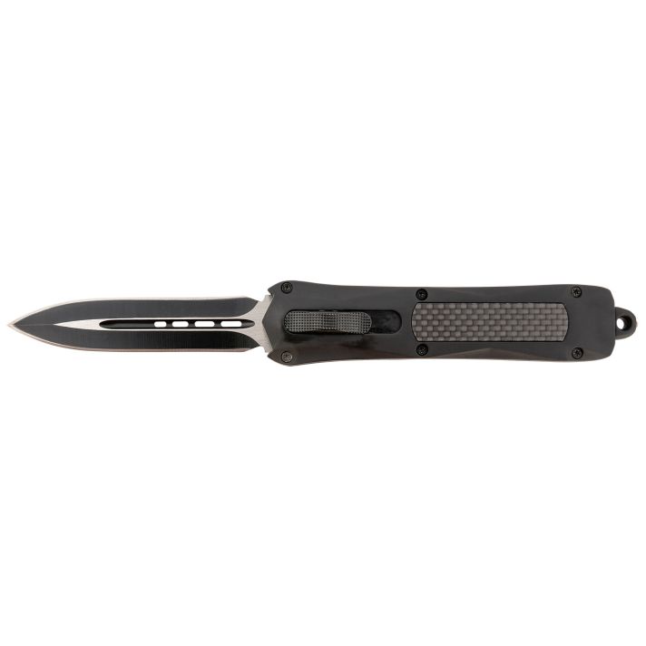 Steel River Knives A163BD Spartan3.50" OTF Dagger Plain Black/Silver 440C SS Blade/ Black w/Carbon Fiber Inlay Aluminum Zinc Alloy Handle