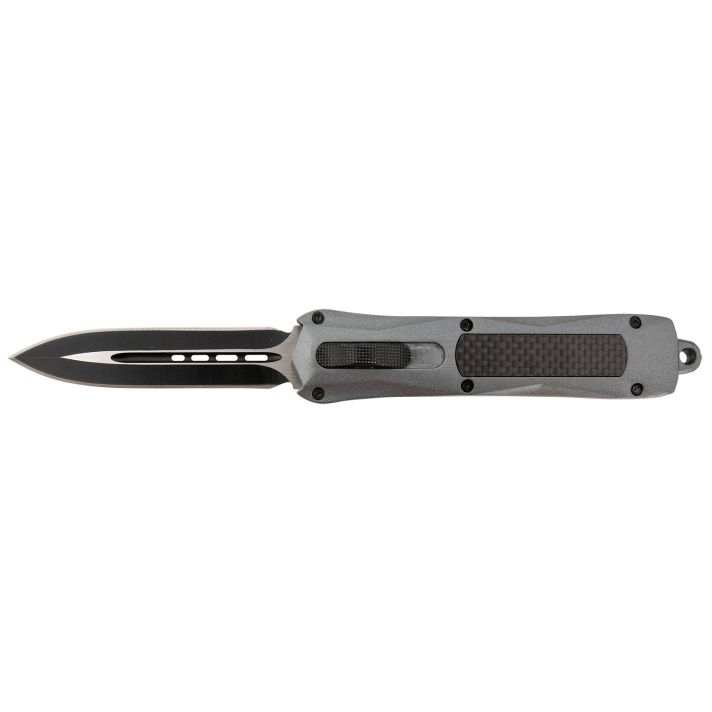 Steel River Knives A163BD Spartan3.50" OTF Dagger Plain Black/Silver 440C SS Blade/ Gray w/Carbon Fiber Inlay Aluminum Zinc Alloy Handle