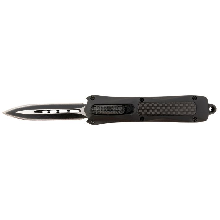 Steel River Knives MA163BD SpartanMini 2.70" OTF Dagger Plain Black/Silver 440C SS Blade/ Black w/Carbon Fiber Inlay Aluminum Zinc Alloy Handle