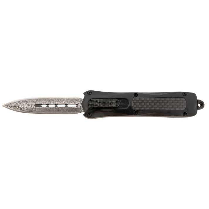Steel River Knives MA163BDD SpartanMini 2.70" OTF Dagger Plain Damascus 440C SS Blade/ Black w/Carbon Fiber Inlay Aluminum Zinc Alloy Handle
