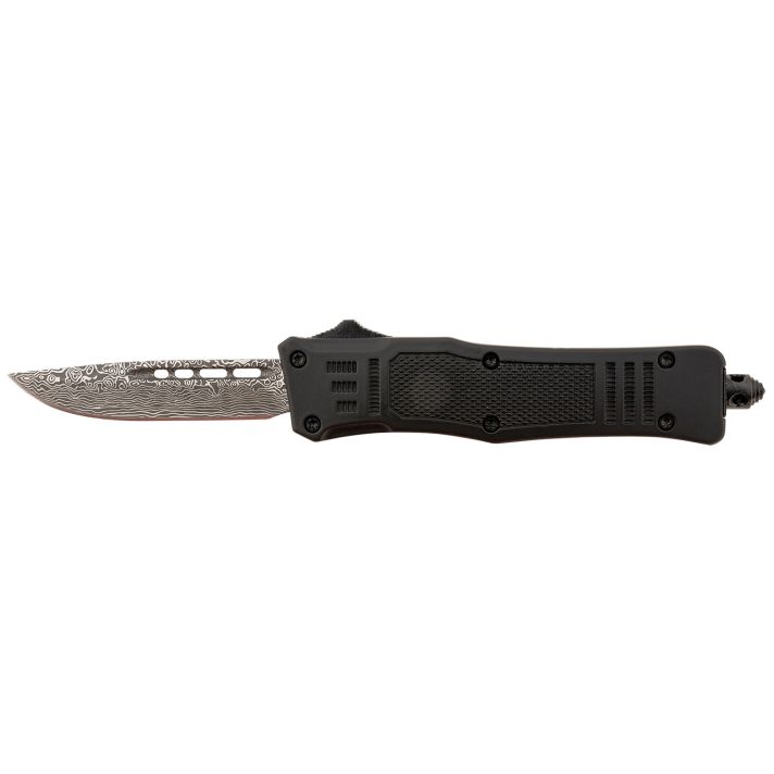 Steel River Knives MT616BDDP SpartanMini 2.75" OTF Drop Point Plain Laser Etched Damascus 440C SS Blade/4.25" Black Aluminum Zinc Alloy Handle