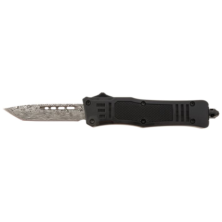Steel River Knives MT616BDP SpartanMini 2.75" OTF Tanto Plain Laser Etched Damascus 440C SS Blade/4.25" Black Aluminum Zinc Alloy Handle