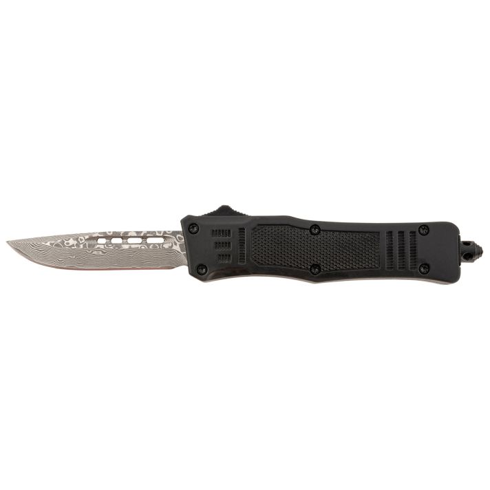 Steel River Knives MT616BRDAMDP SpartanMini 2.75" OTF Drop Point Plain Real Damascus 4.25"/ Black Aluminum Zinc Alloy Handle