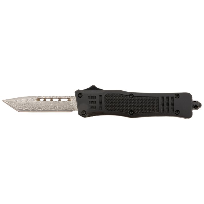 Steel River Knives MT616BRDAMT SpartanMini 2.75" OTF Tanto Plain Real Damascus/4.25" Black Aluminum Zinc Alloy Handle