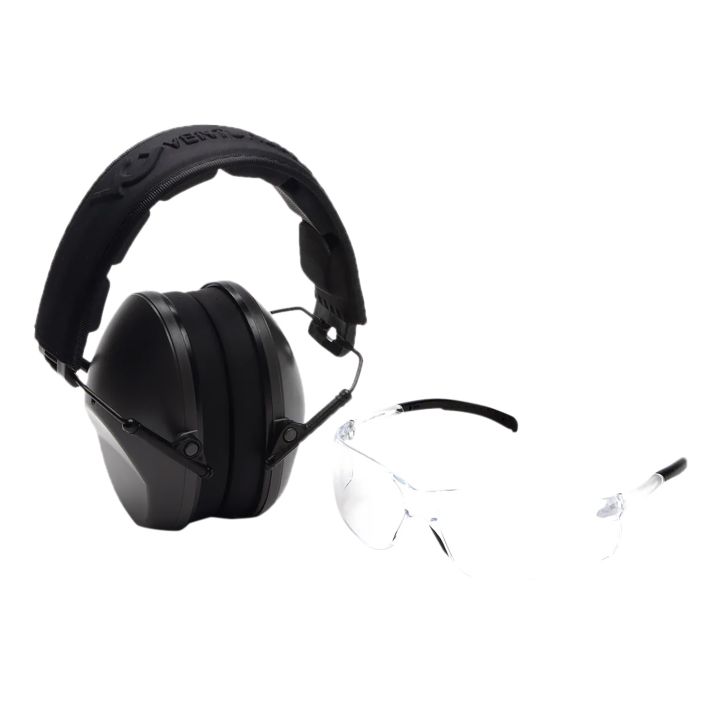 Pyramex VGCOMBO110 Low-Profile Combo KitScratch Resistant Clear Lens & Frame with Rubber Temple Tips Gray Low-Profile Earmuffs