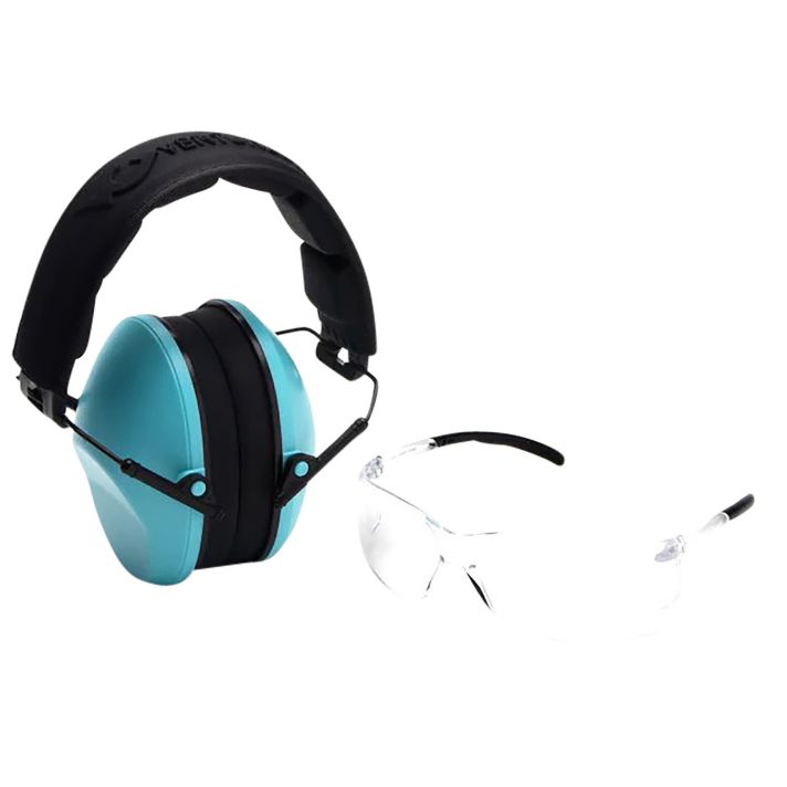 Pyramex VGCOMBO410 Low-Profile Combo KitScratch Resistant Clear Lens & Frame with Rubber Temple Tips Powder Blue Low-Profile Earmuffs