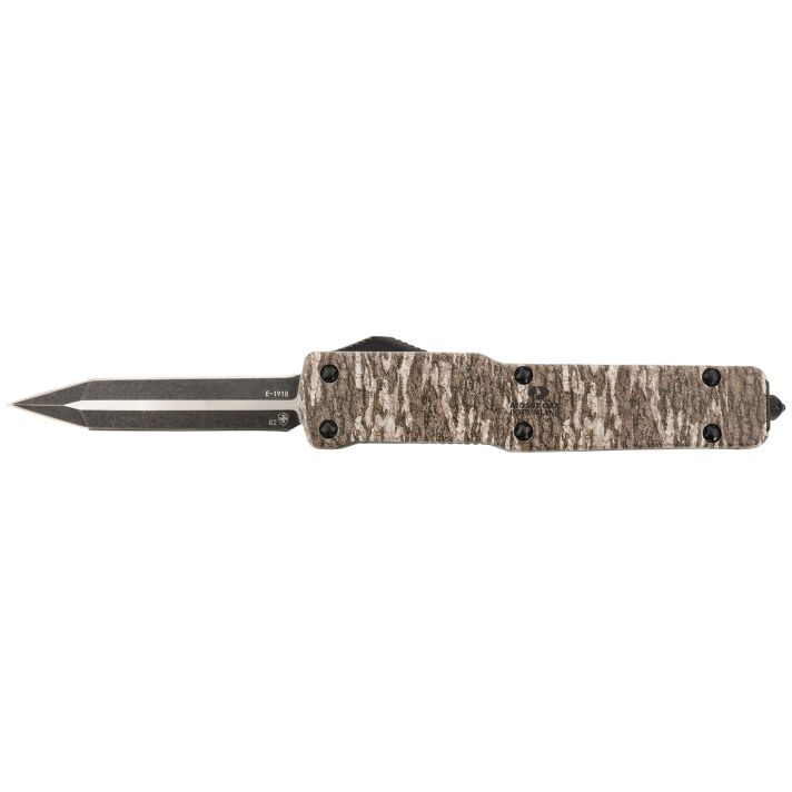 Templar Knife MAMOB121 Premium LWSlim 3.16" OTF Dagger Plain Black Oxide Stonewashed Powder Coated D2 Steel Blade, 4.93" Mossy Oak Bottomland Aged Aluminum Handle