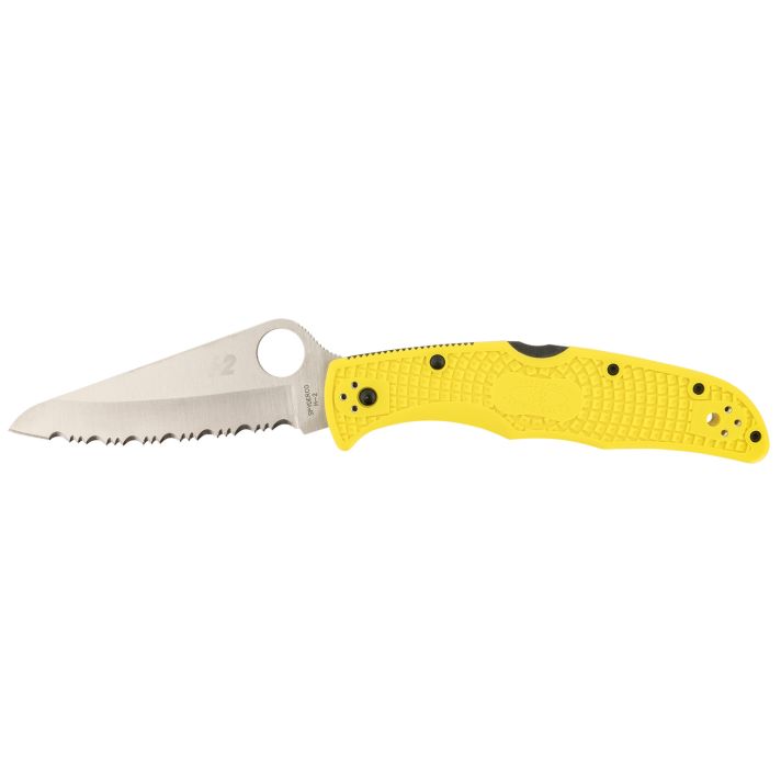 Spyderco C91SYL2 Pacific Salt 2 3.78" Folding Serrated Stonewashed H2 Steel/Blade Yellow FRN Handle