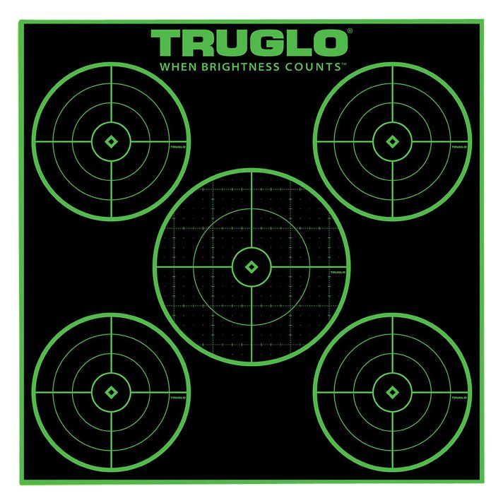 TruGlo TG11A25 Tru-See 5-Bull Target Self-Adhesive Heavy Paper Black/Green 12"x12" 5-Bullseye 25 Pack